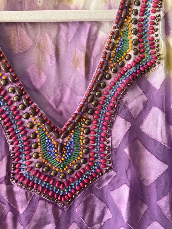 Hale Bob Silk Blend Beaded Boho Tunic Top Purple Multicolor Small - Picture 4 of 7